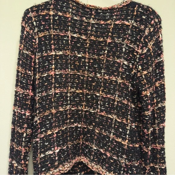 NWT- Sioni Black, Pink, Orange & White Tweed Cardigan Size Medium Women’s - Picture 2 of 11